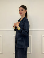 Giacca Gessata In Lino 20110 Blu