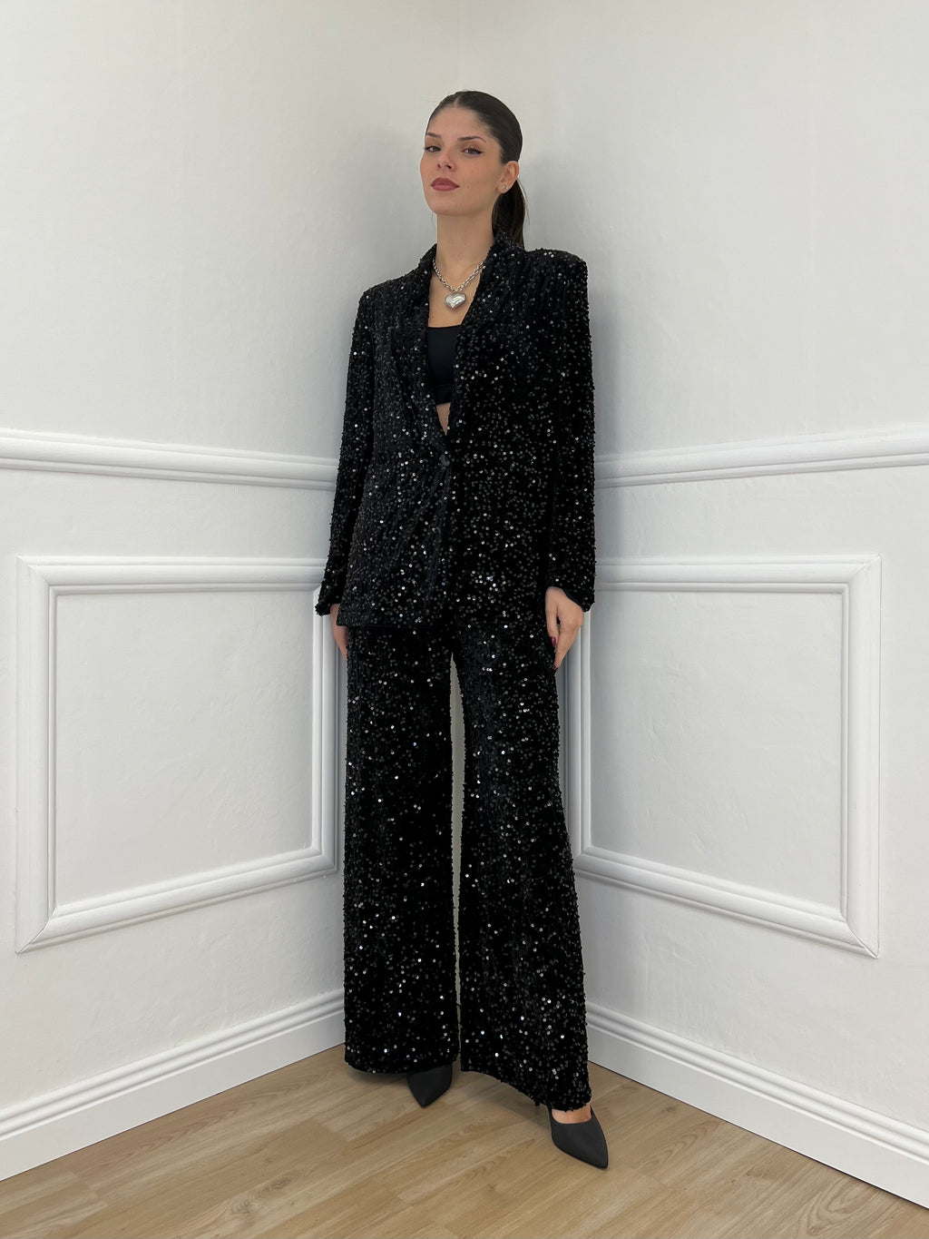 Pantalone Ciniglia Paillettes 2460 Nero