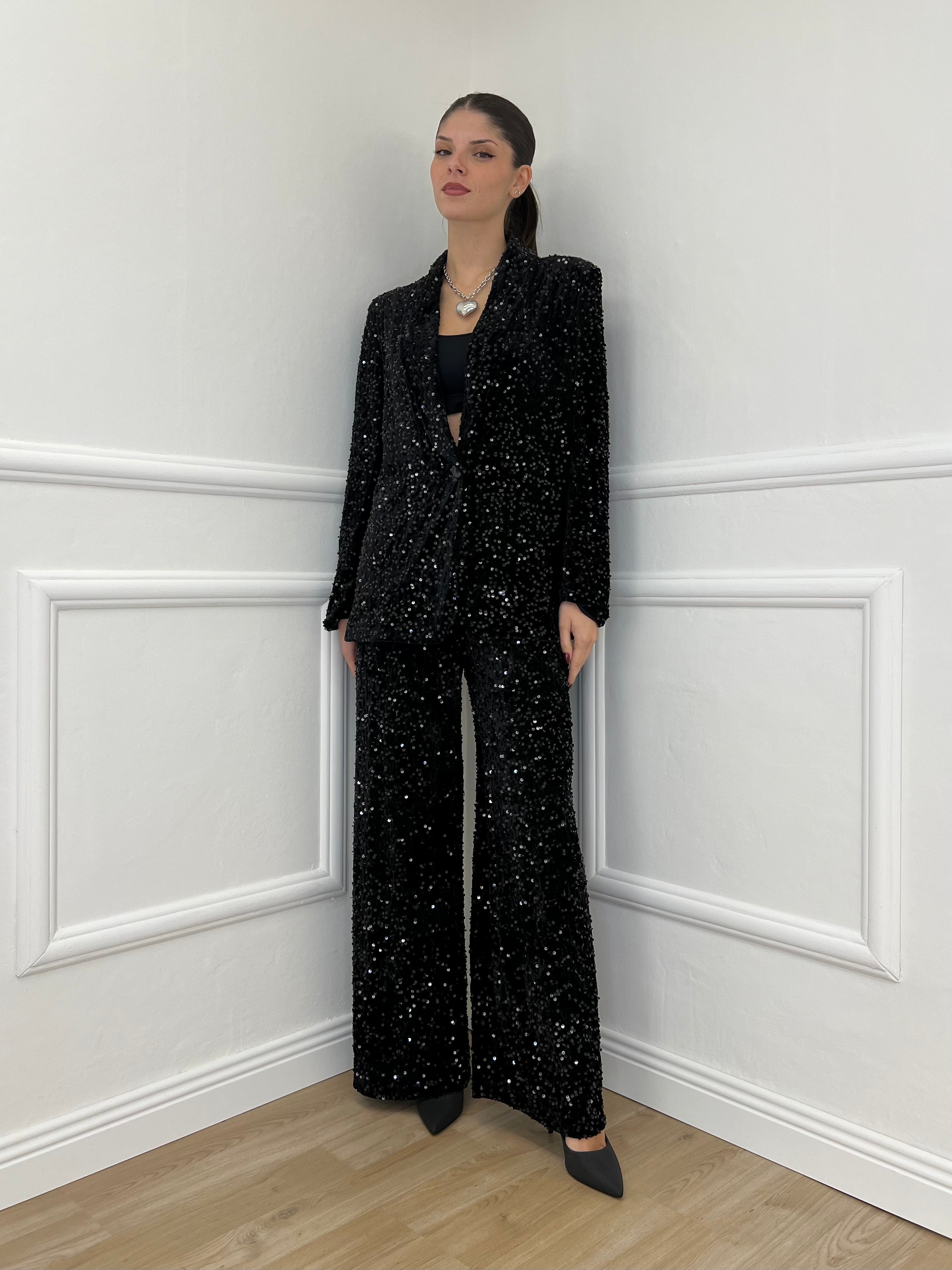 Pantalone Ciniglia Paillettes 2460 Nero