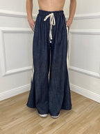 Pantalone Chambray Coulisse A7809 Blu