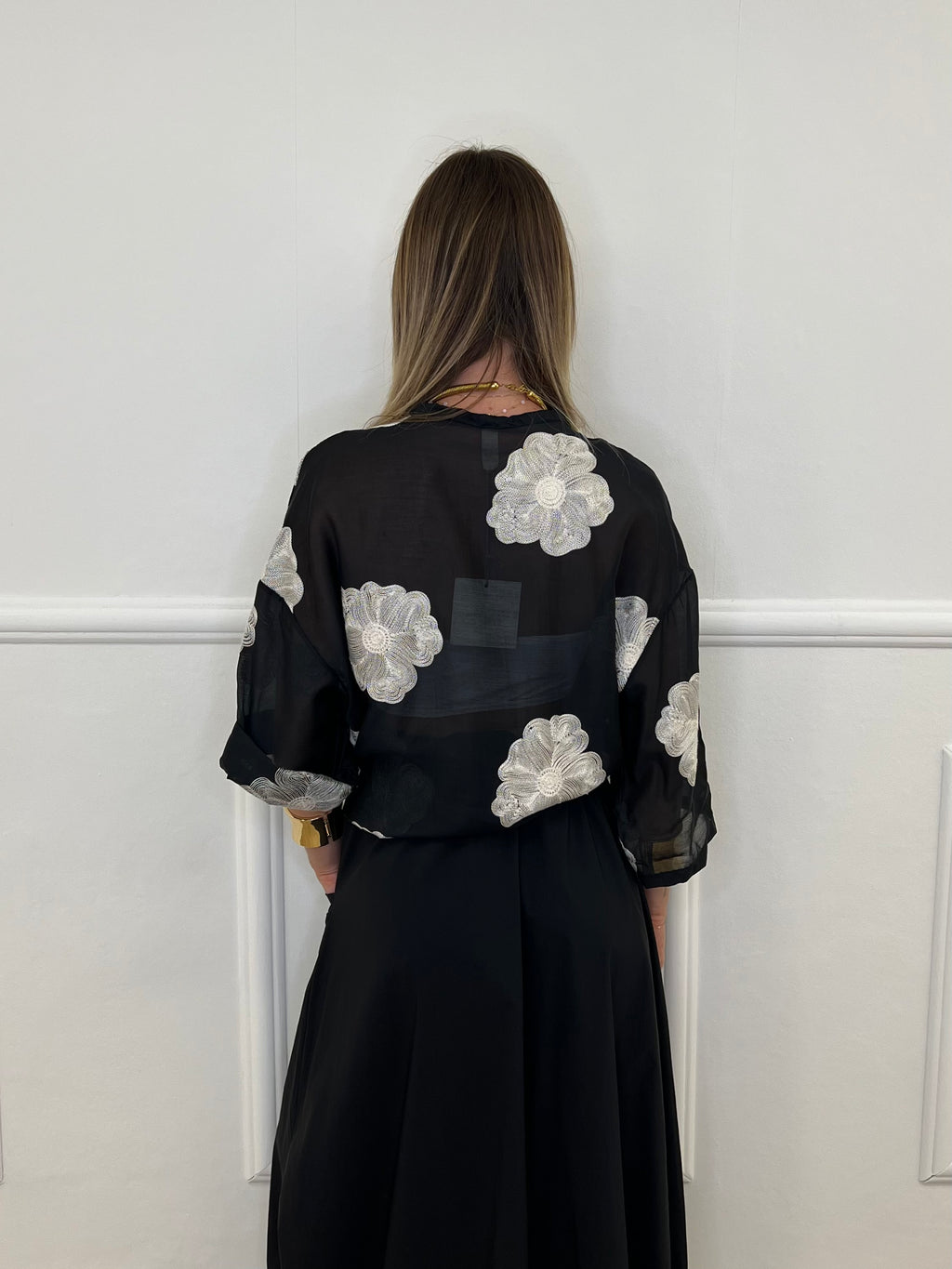 Camicia In Tencel Con Ricami 93-767 Nero