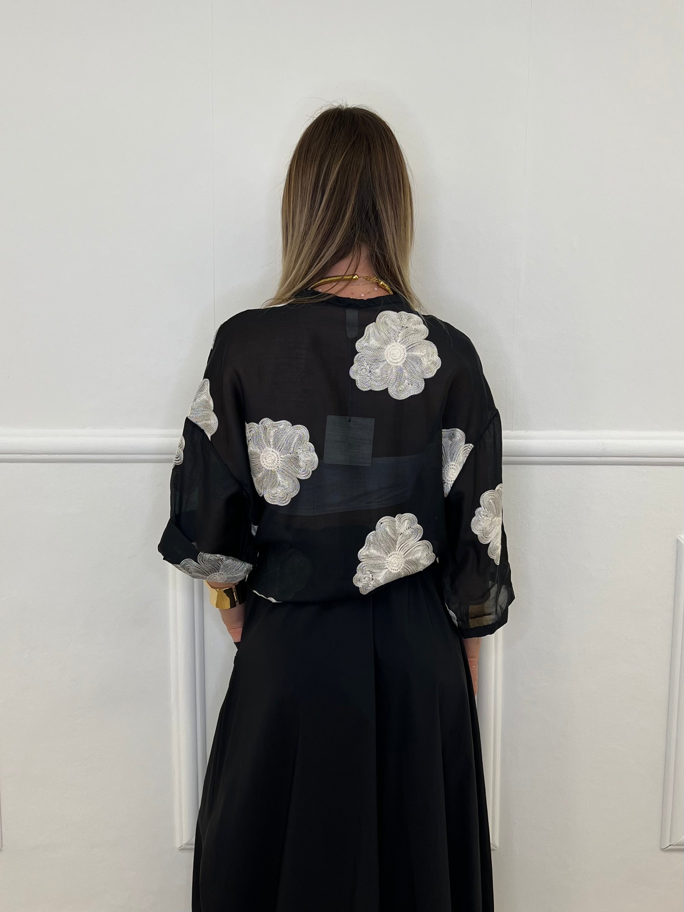 Camicia In Tencel Con Ricami 93-767 Nero