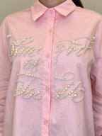 Maxi Camicia con Perle K880 Rosa