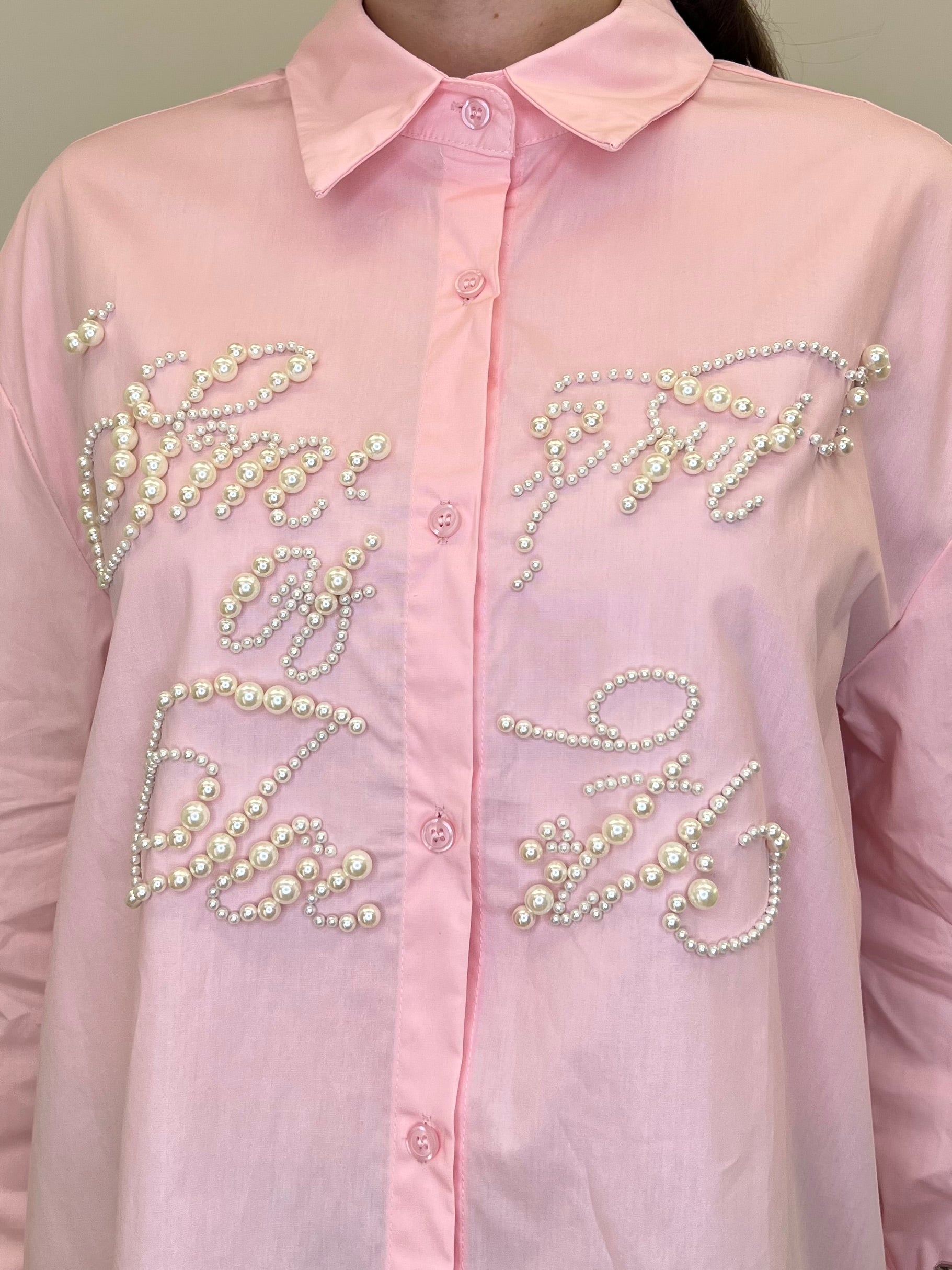Maxi Camicia con Perle K880 Rosa