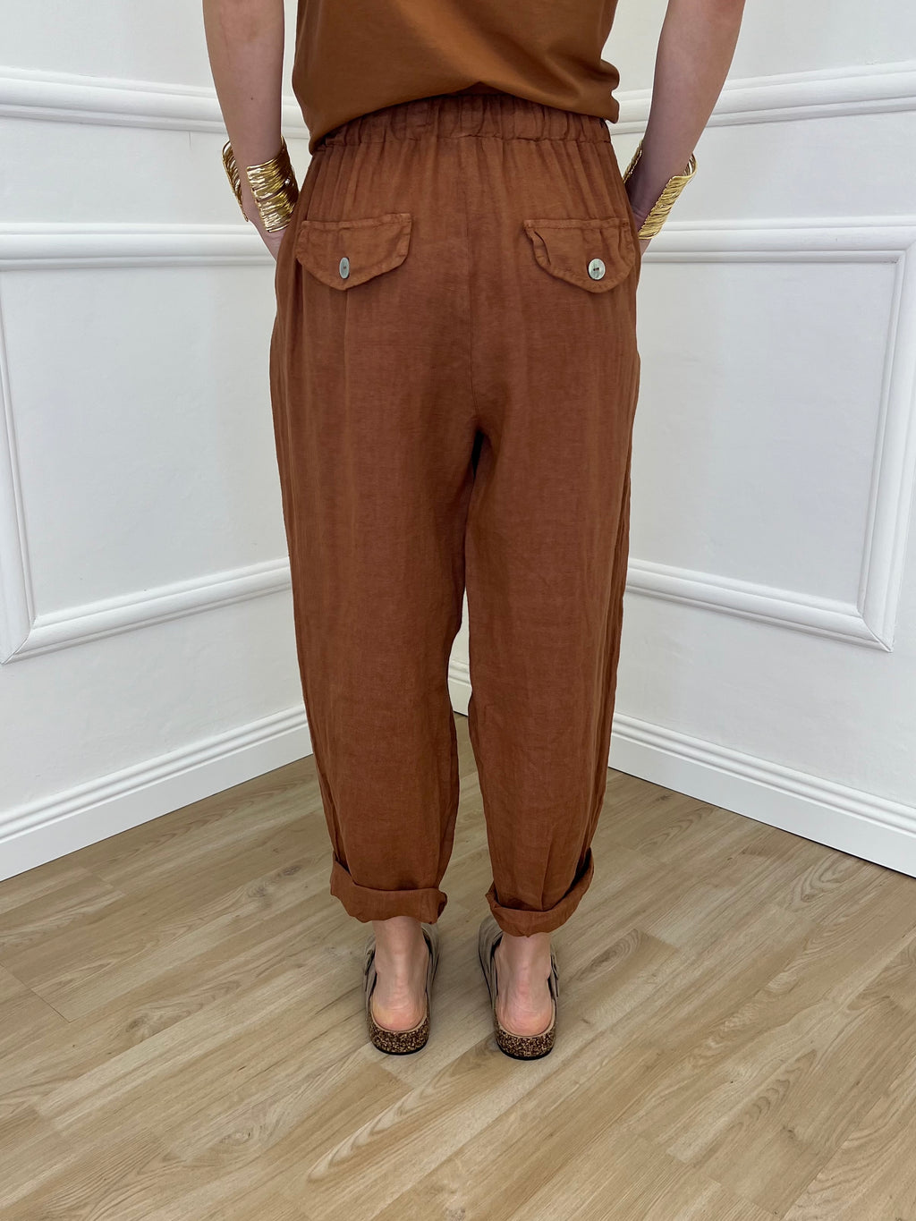 Pantalone Baggy Lino Coulisse 825772 Mattone