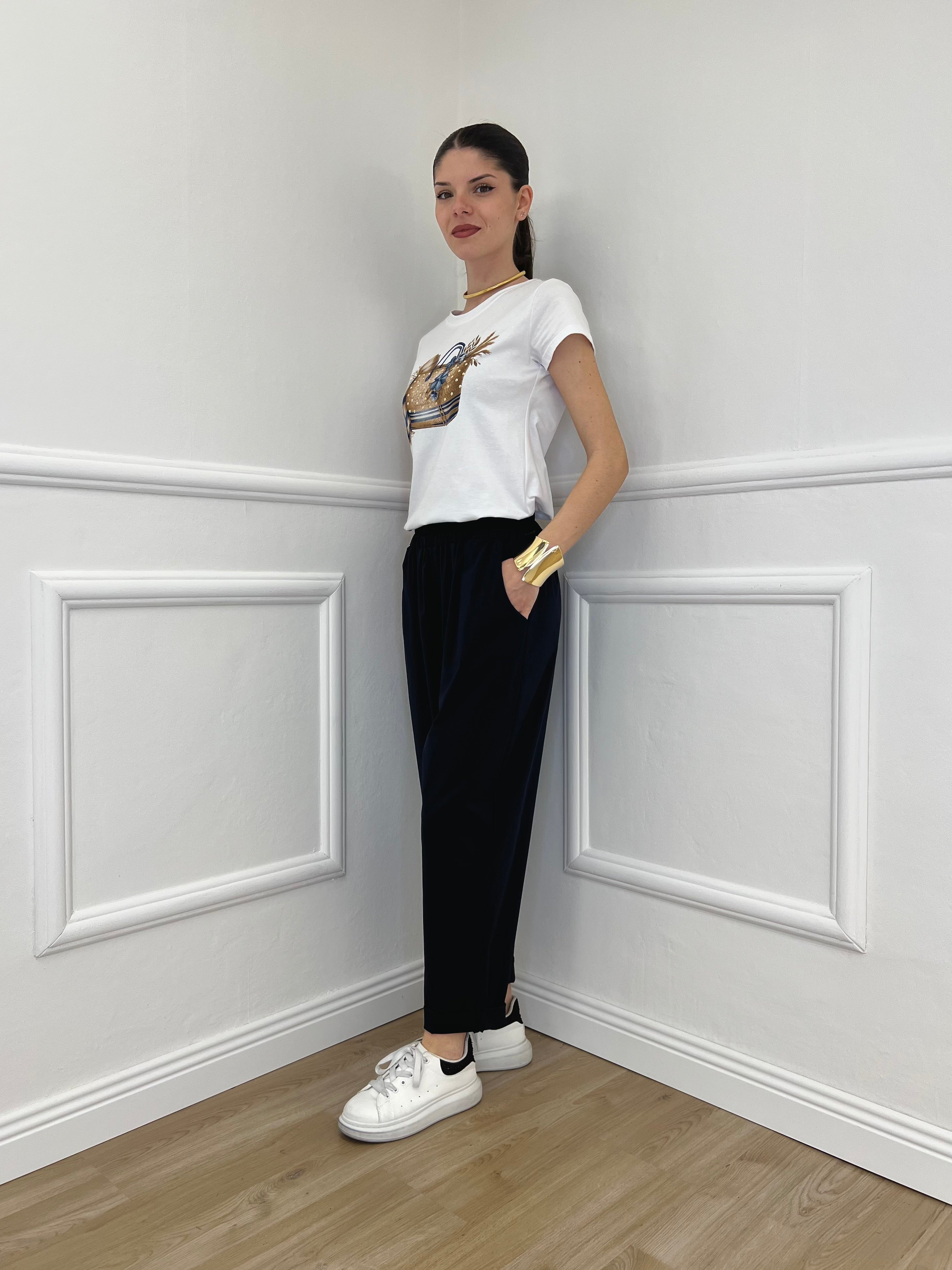 Pantalone Baggy Viscosa 2815 Blu