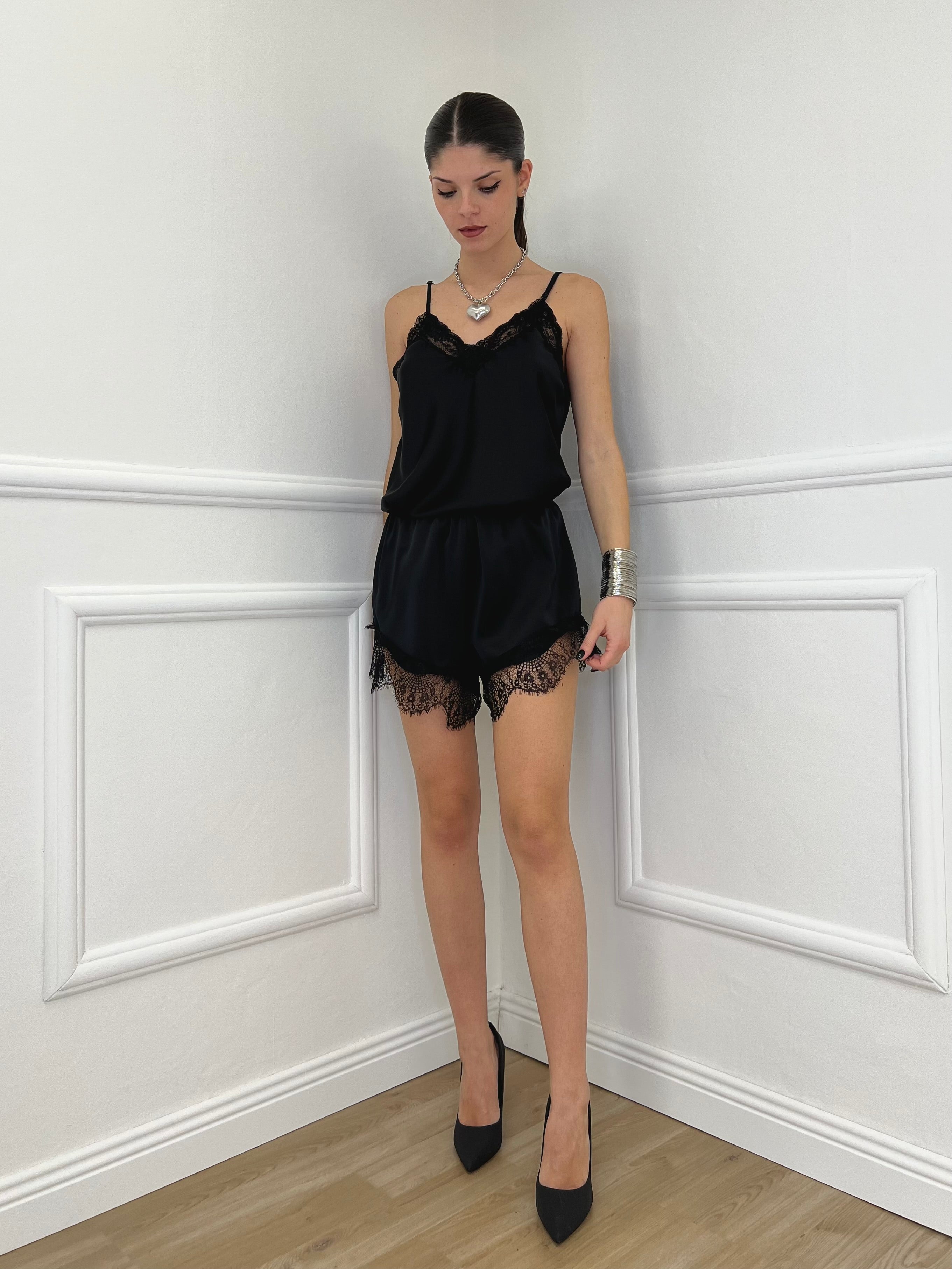 Shorts Lingerie Pizzo L337 Nero