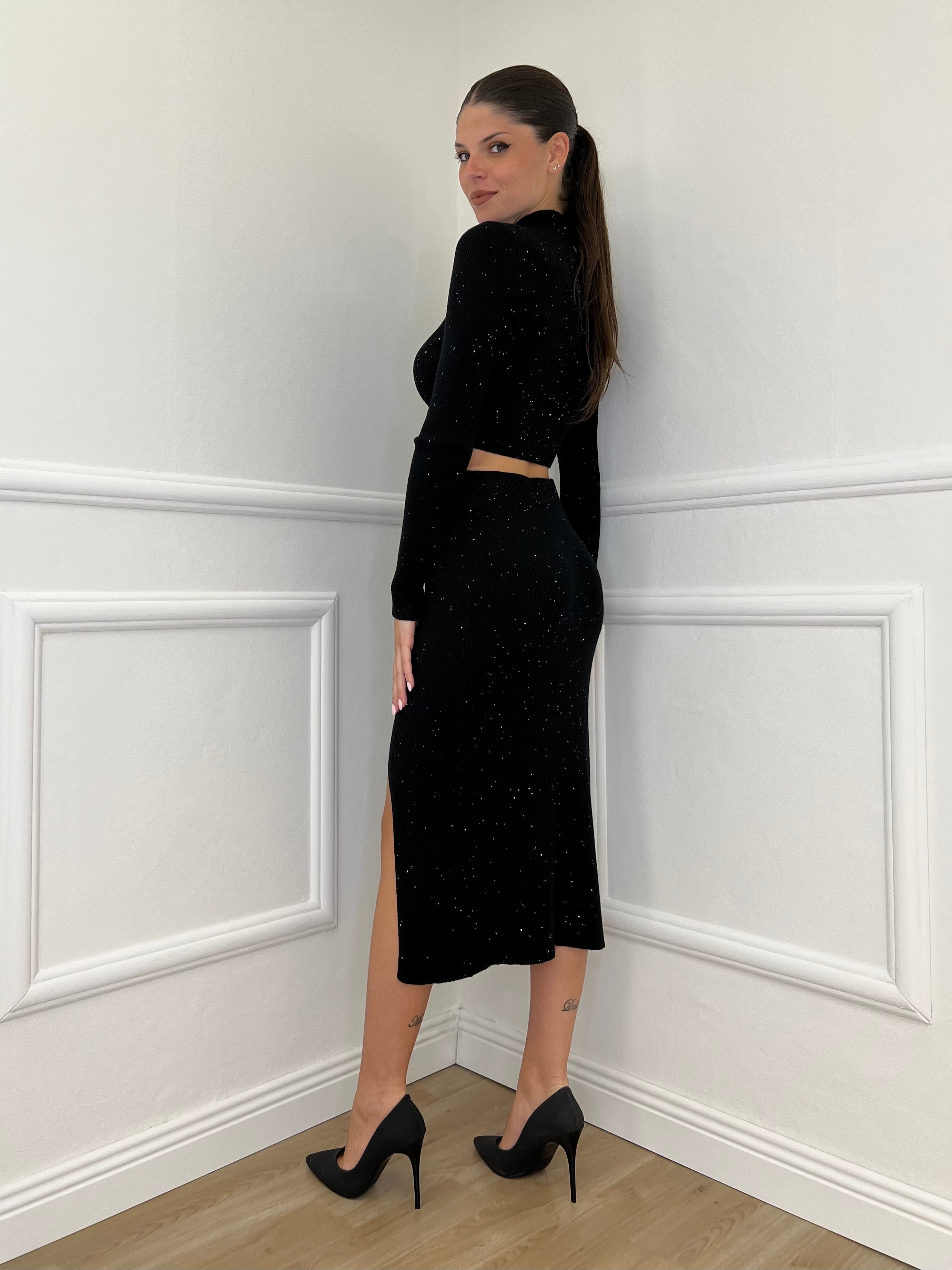 Completo Micro Paillettes DL7218 Nero - Bazar Abbigliamento