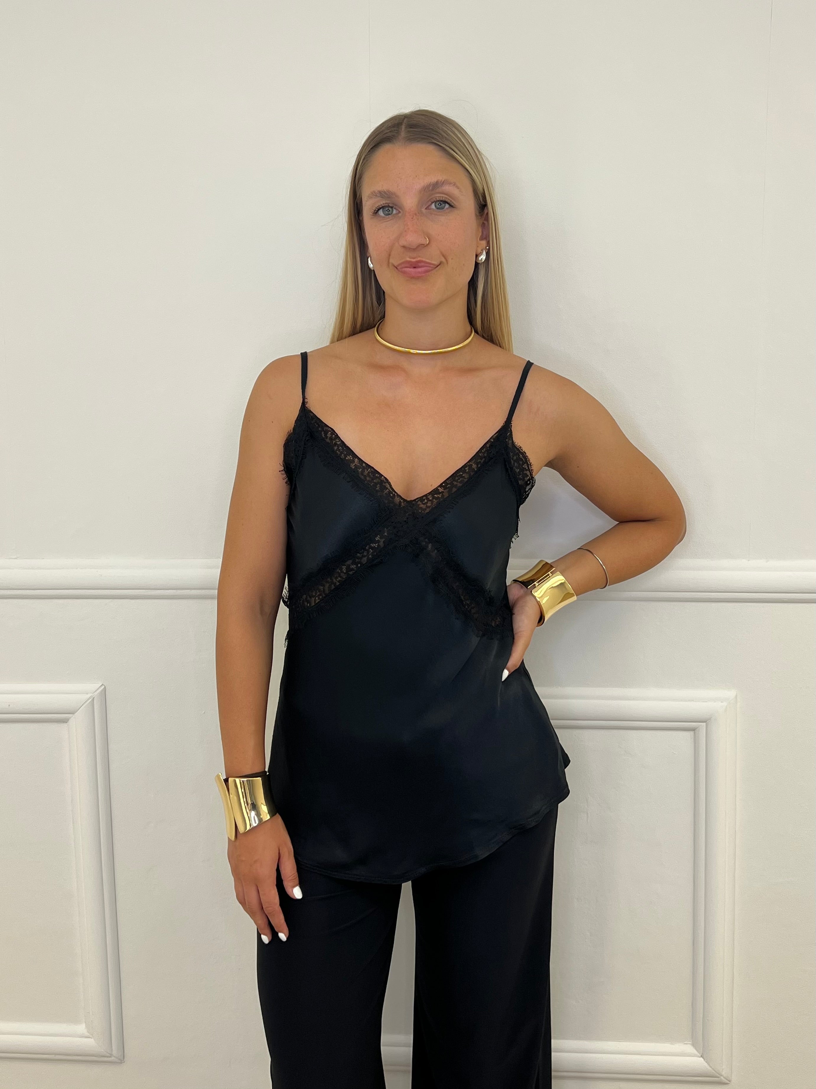 Top In Raso Con Pizzo 80228 Nero