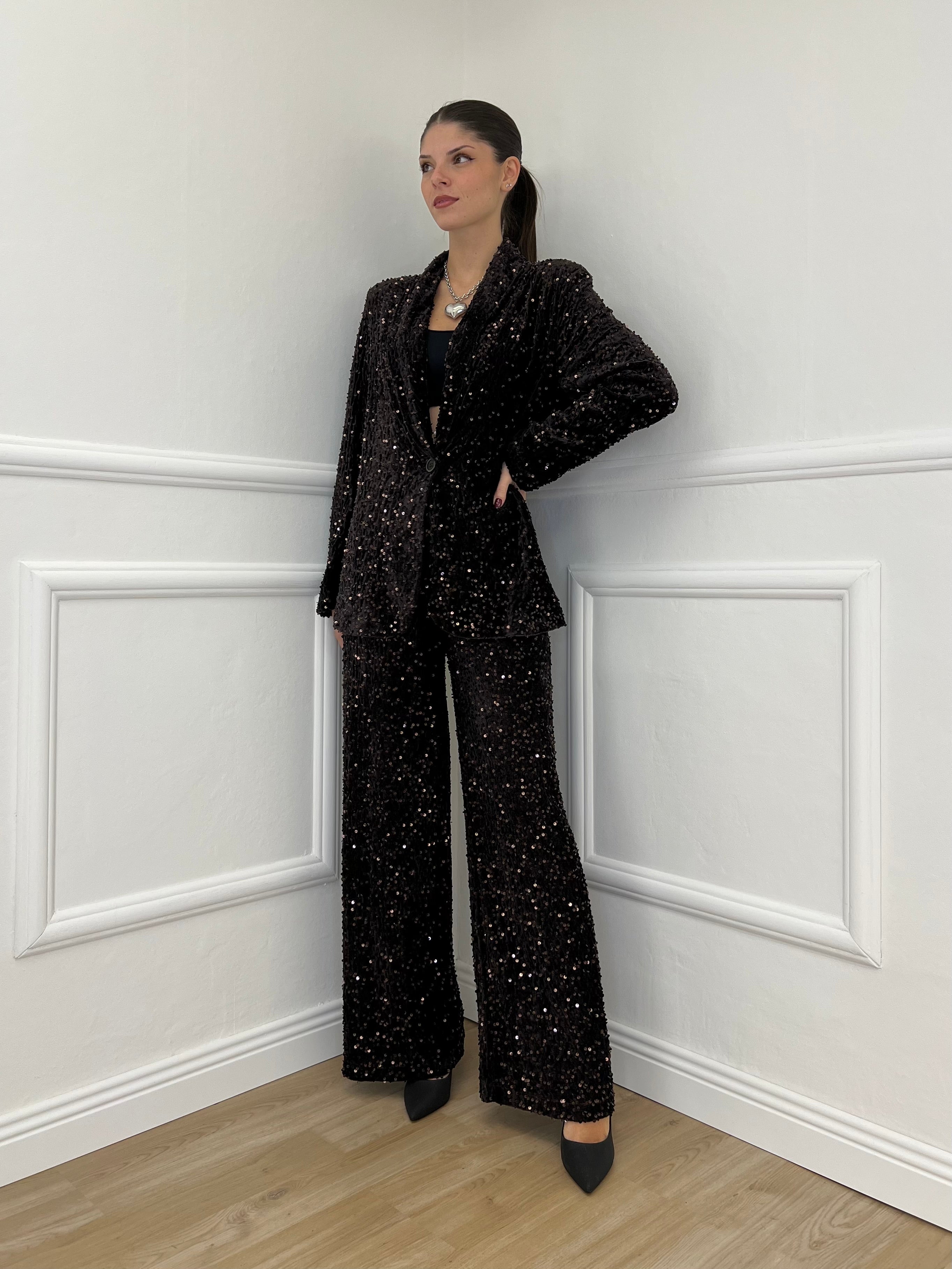 Pantalone Ciniglia Paillettes 2460 Moro