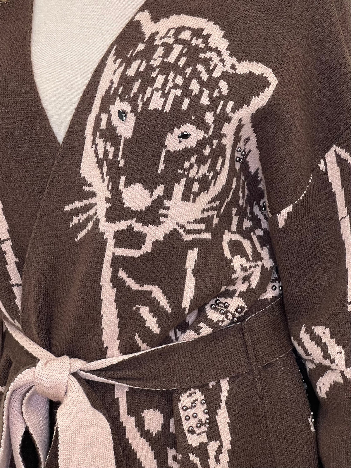Cardigan Jacquard Jungle 90059 Marrone