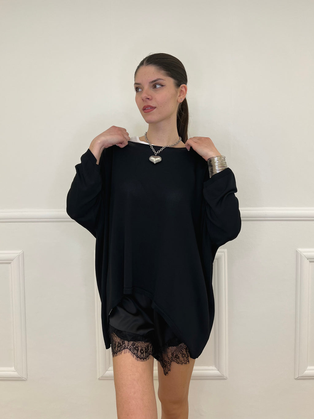 Twin Set Maxi Maglia e Canotta 53716 Nero