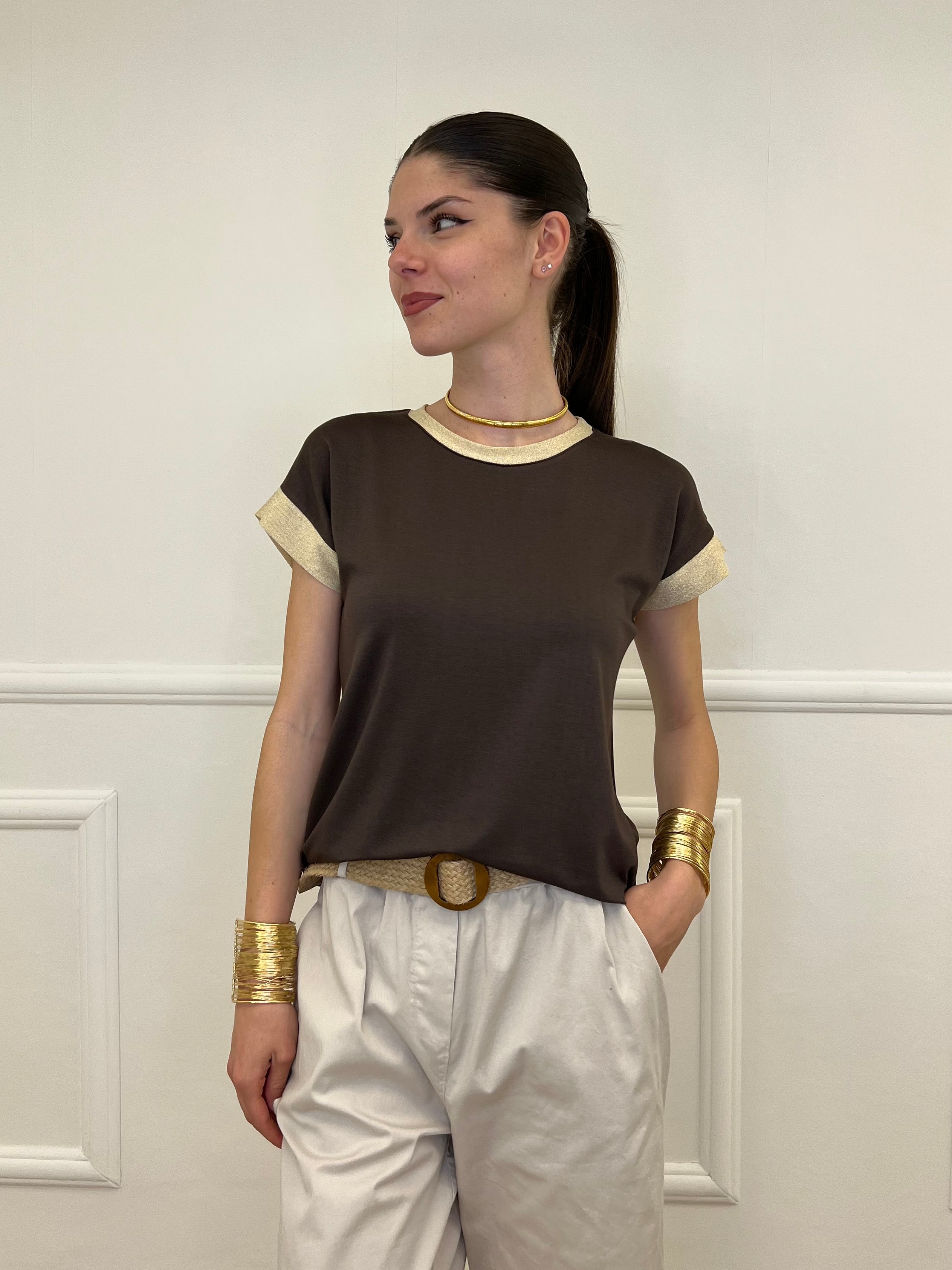 T-shirt Profili Lurex 24288 Marrone