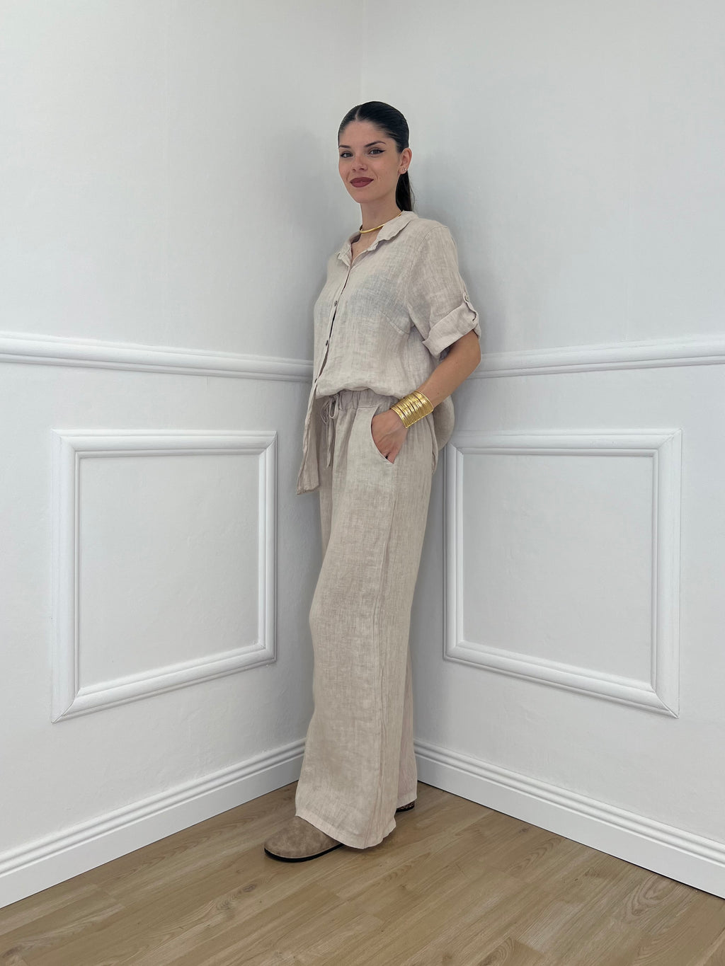 Pantalone Lino Coulisse 23216 Beige
