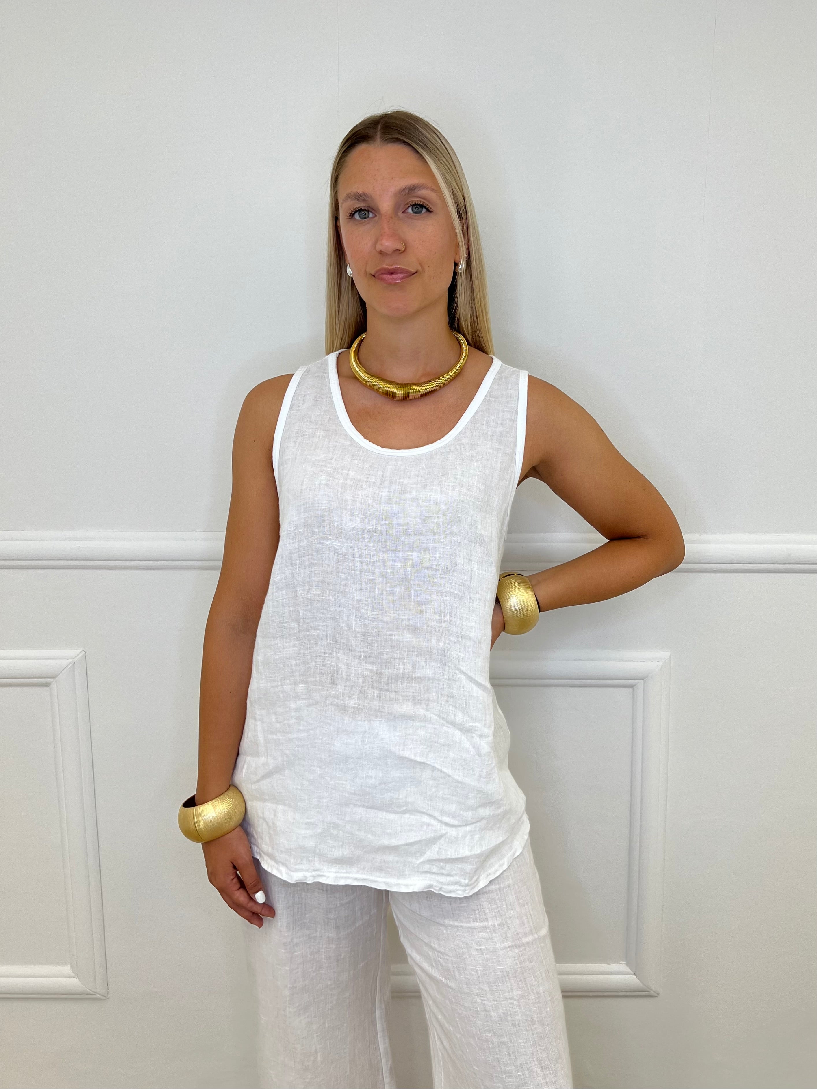 Canotta In Cotone e Lino 18653 Bianco