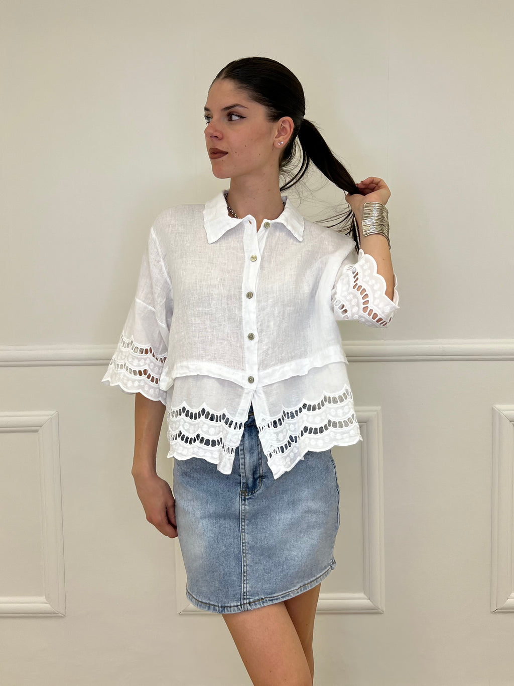 Camicia Lino Maniche Sangallo 1788 Bianco