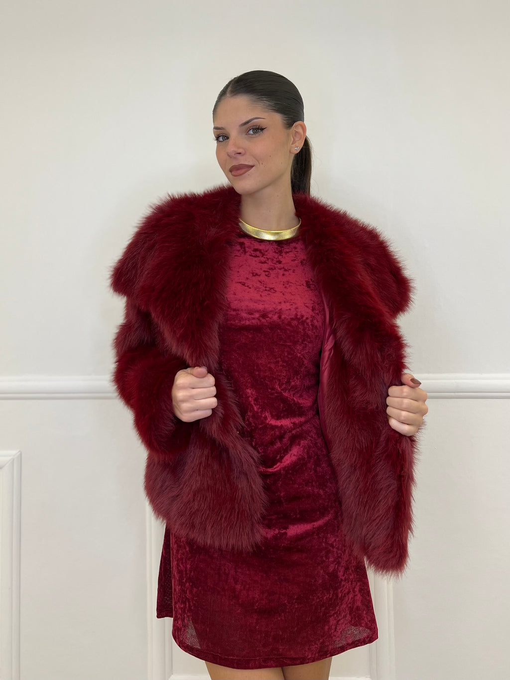 Double-Breasted Fur Coat Y0238 Bordeaux