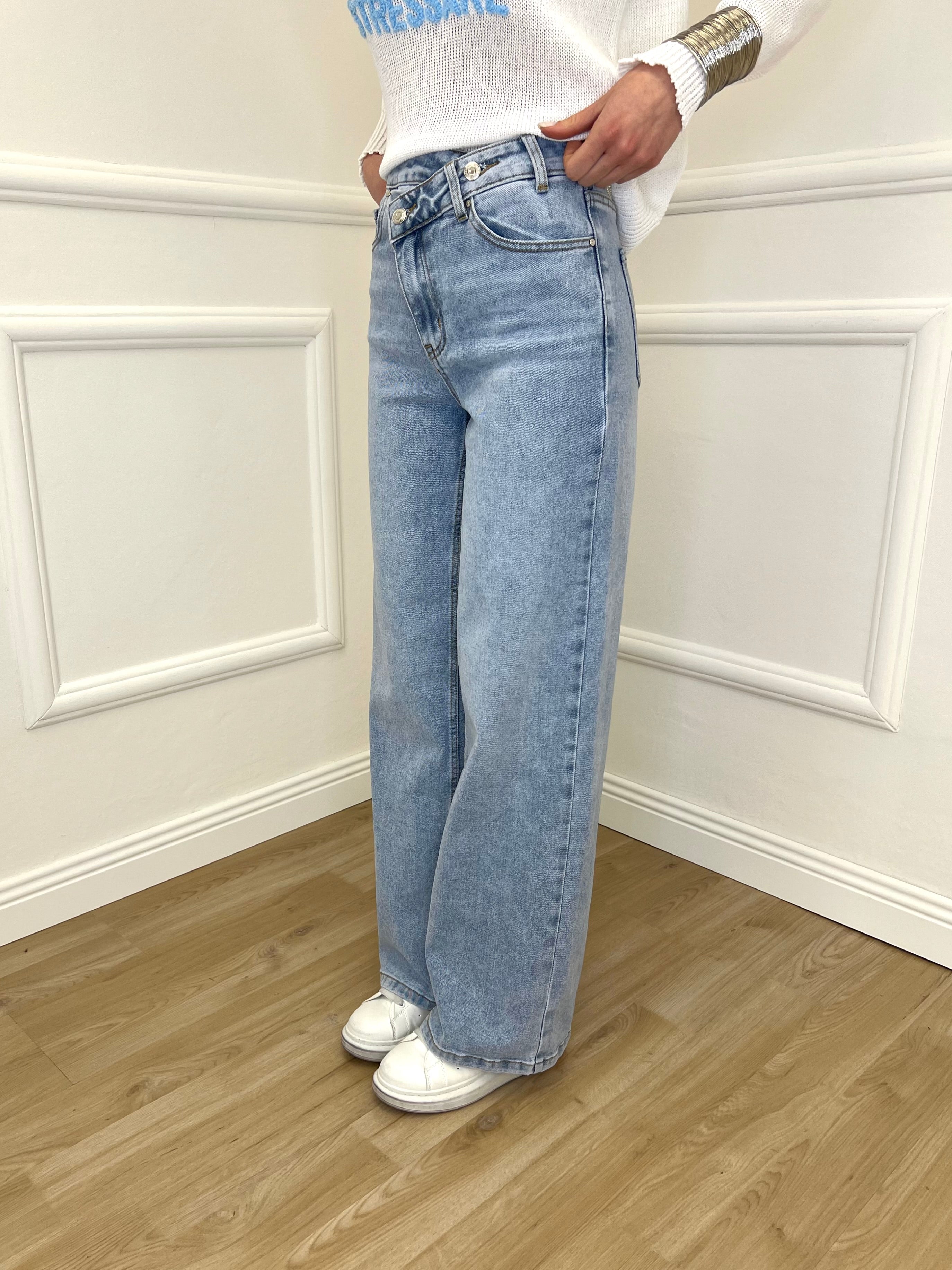 Jeans Con Vita Incrociata L1192 Azzurro