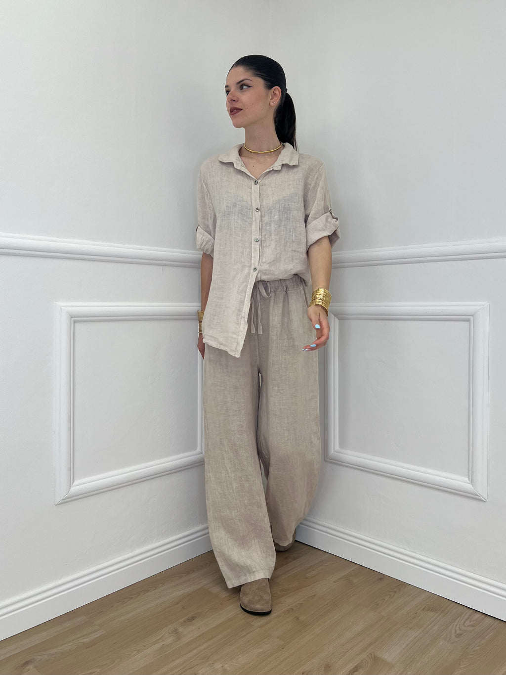Pantalone Lino Coulisse 23216 Beige