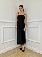 Abito Satin con Pizzo 16619 Nero