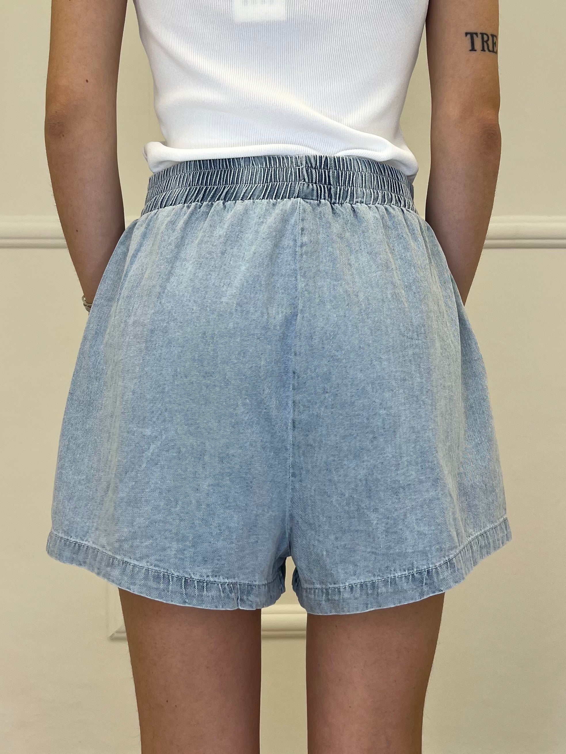 Completo Shorts Denim Con Strass 3048 Azzurro