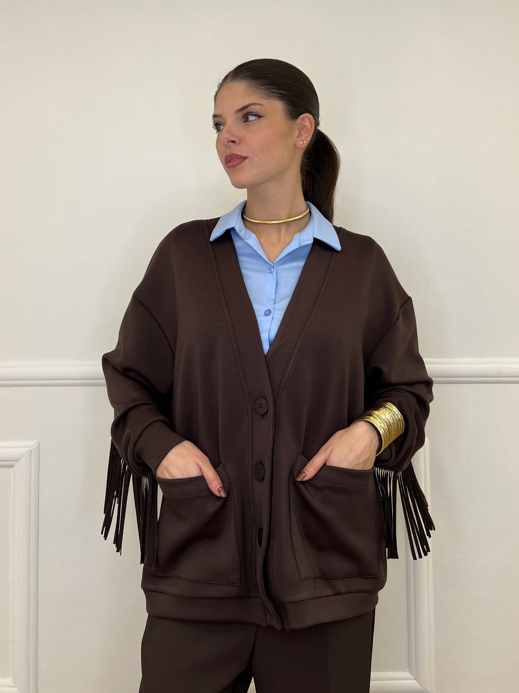 Cardigan Felpa Frange Lumina LD3424 Moro