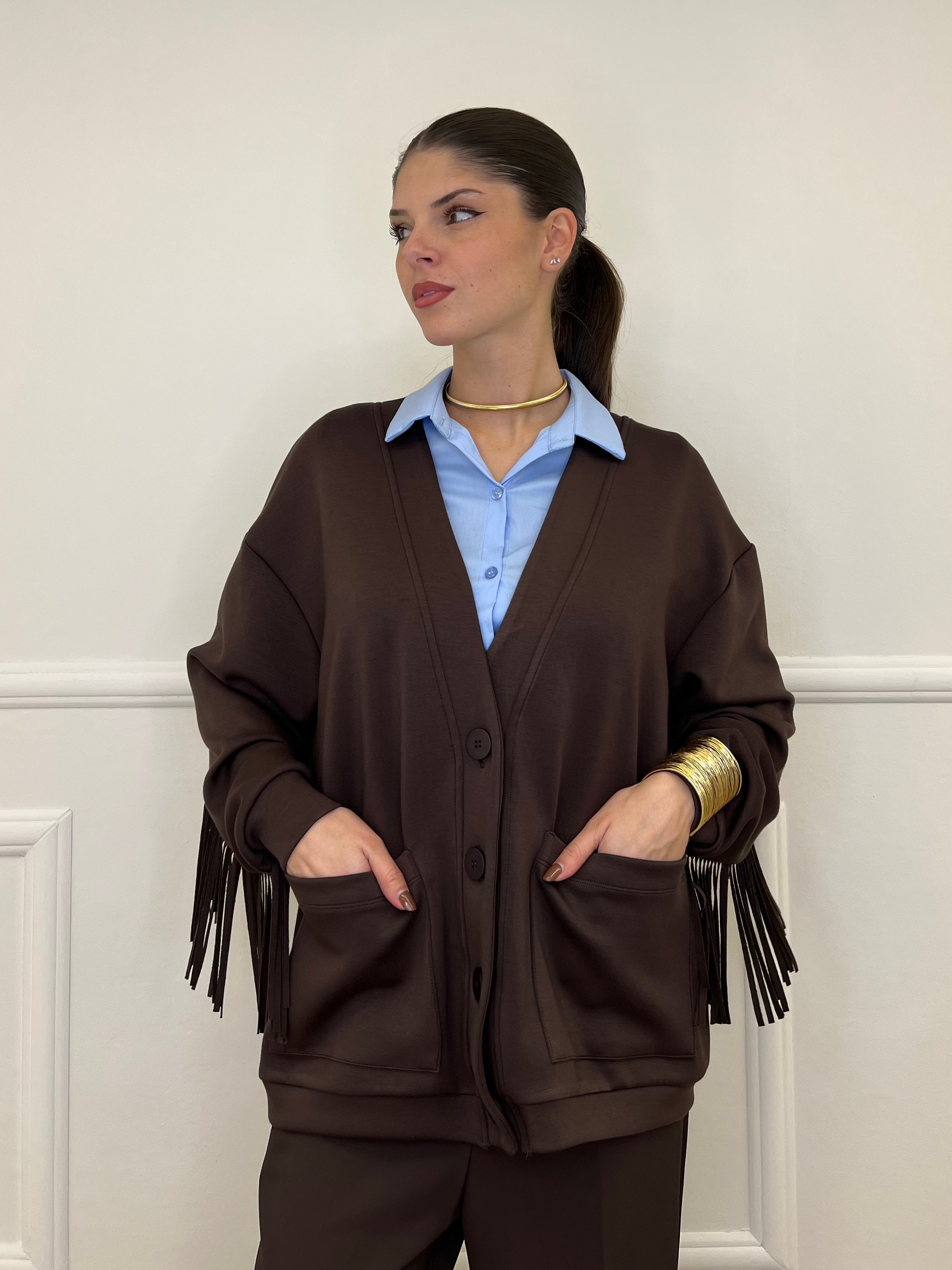 Cardigan Felpa Frange Lumina LD3424 Moro