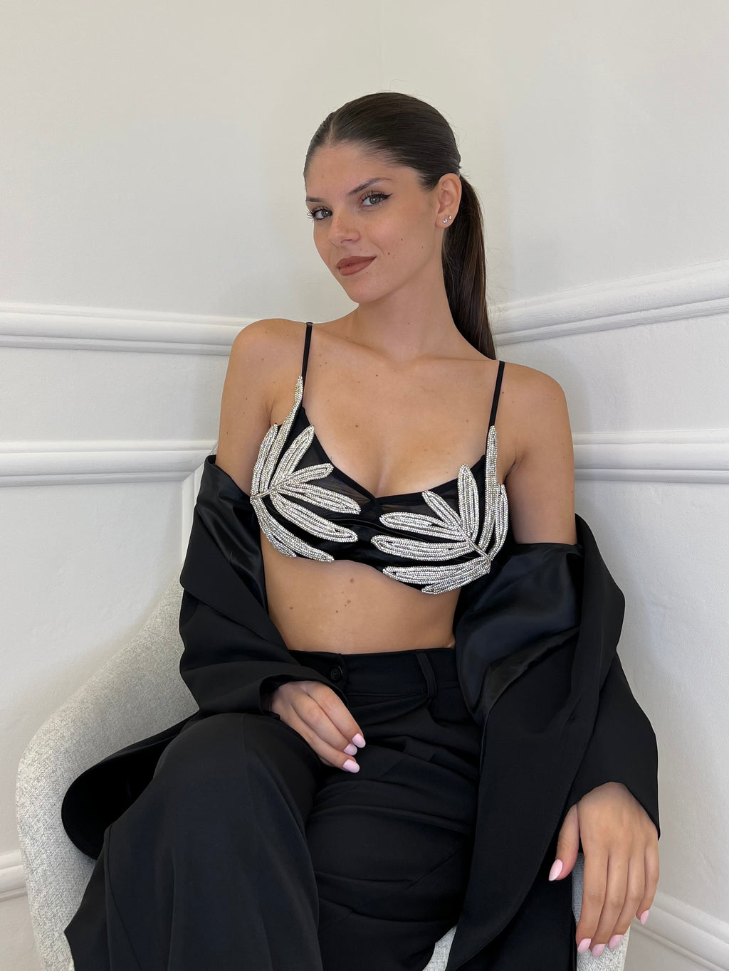 Top Foglie Strass 5610 - Bazar Abbigliamento