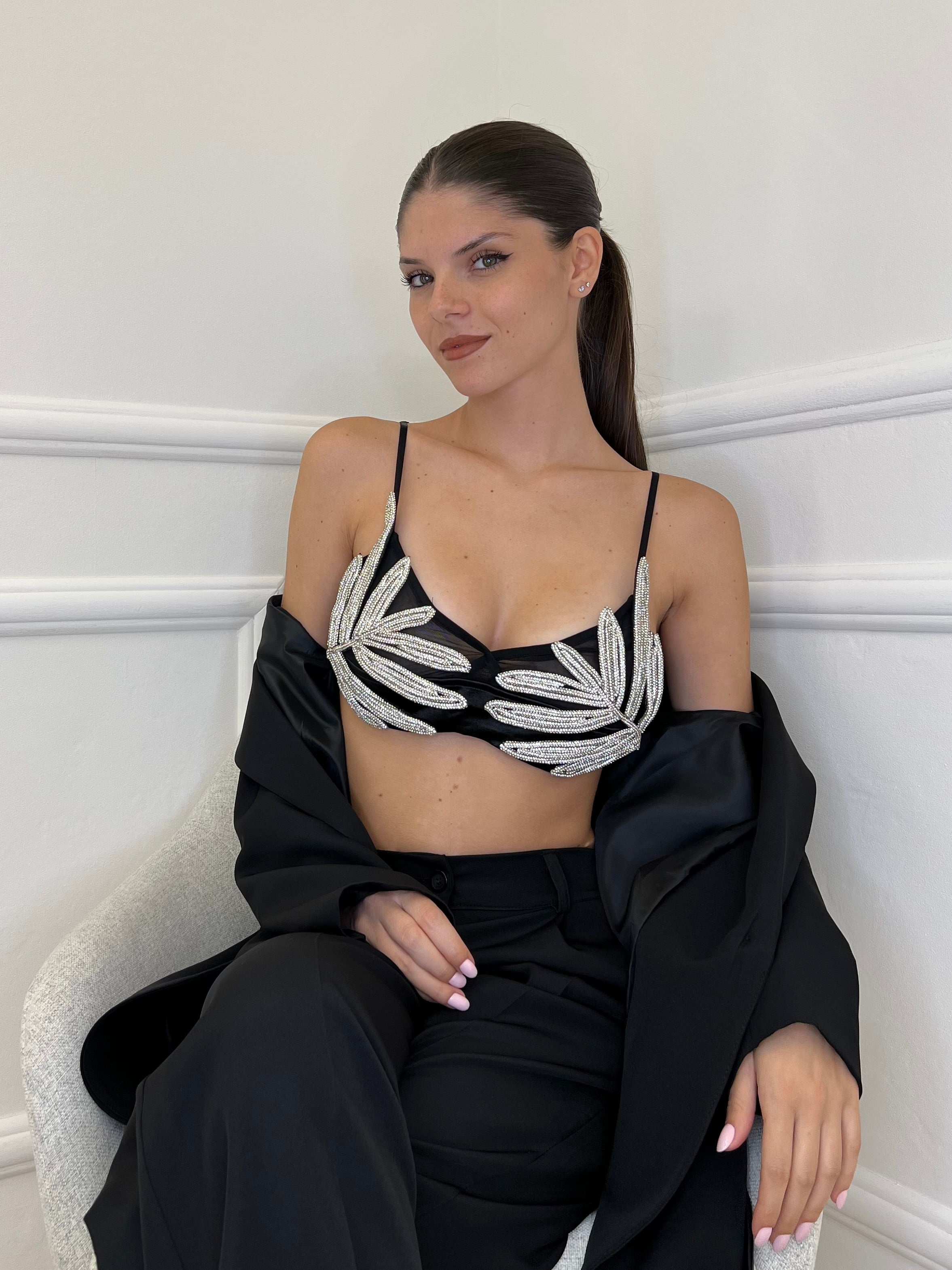 Top Foglie Strass 5610 - Bazar Abbigliamento