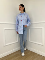 Camicia Cuori Bastoncino HQ045 Azzurro e Rosso