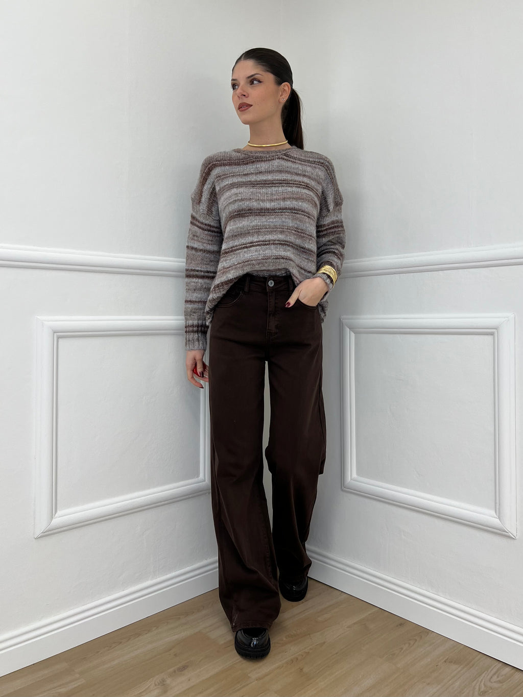 Jeans a Palazzo 2297 Marrone