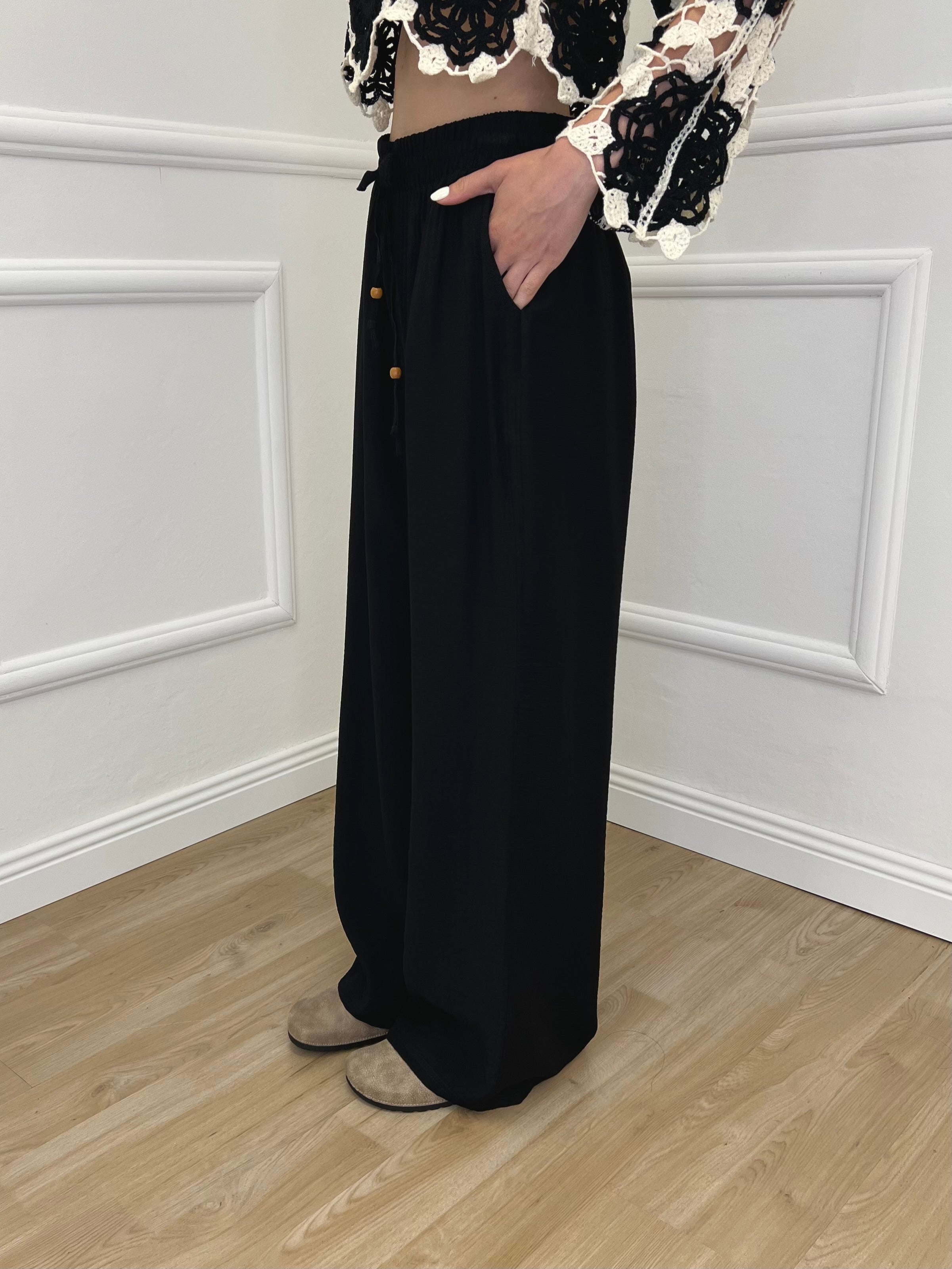 Pantalone Froissé Coulisse 81005 Nero