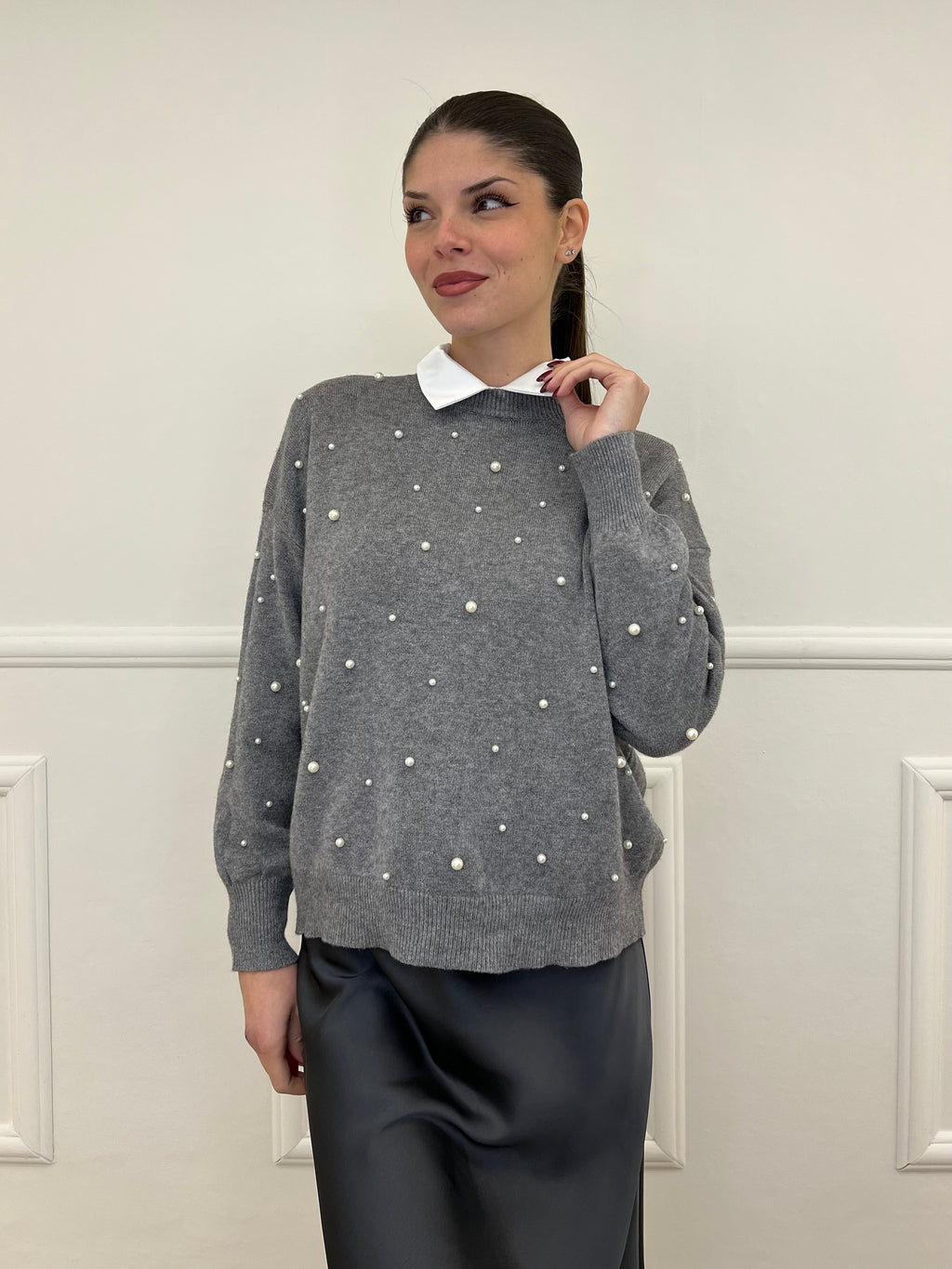 Maglia Perle Girocollo 7313 Grigio