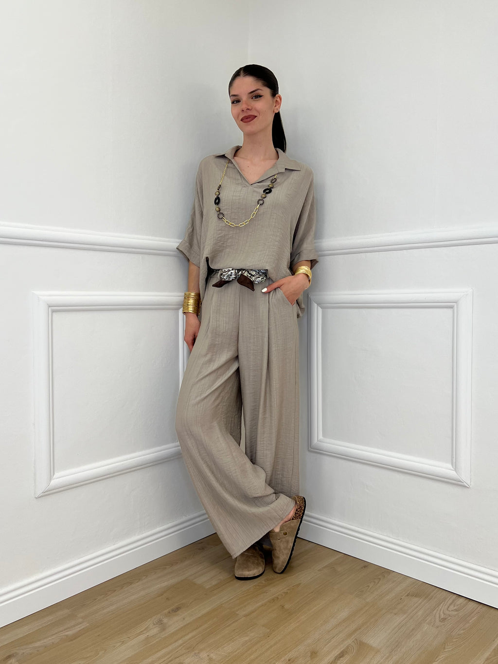 Camicia Fluida Strop 26081 Taupe