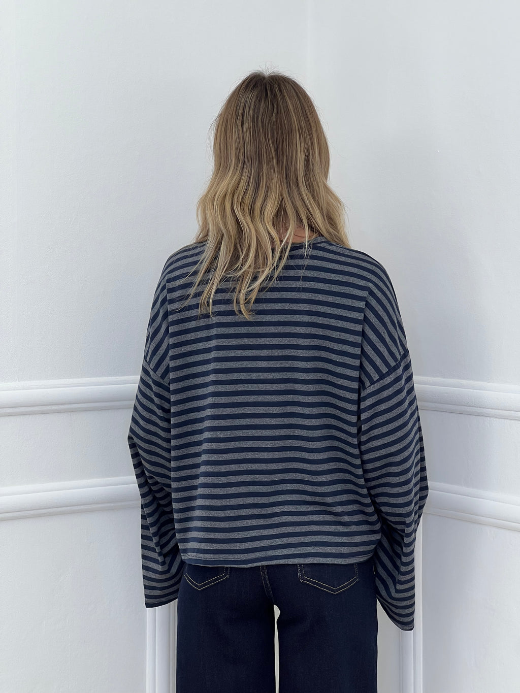 T-shirt Righe Maniche Ampie BM270 Grigio e Blu