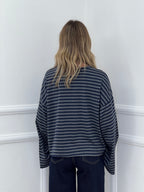 T-shirt Righe Maniche Ampie BM270 Grigio e Blu