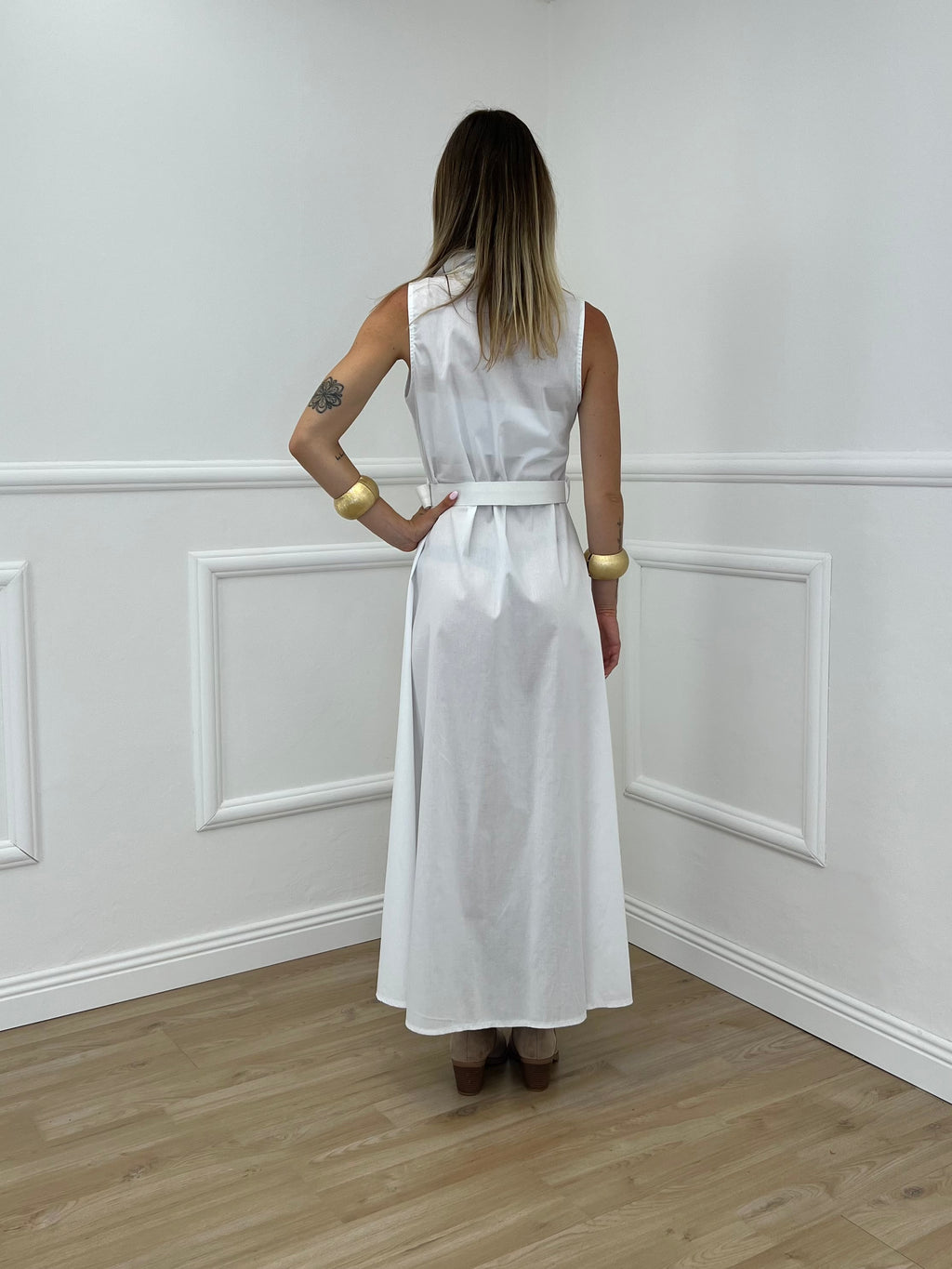 Abito Cotone Cintura 364997 Bianco