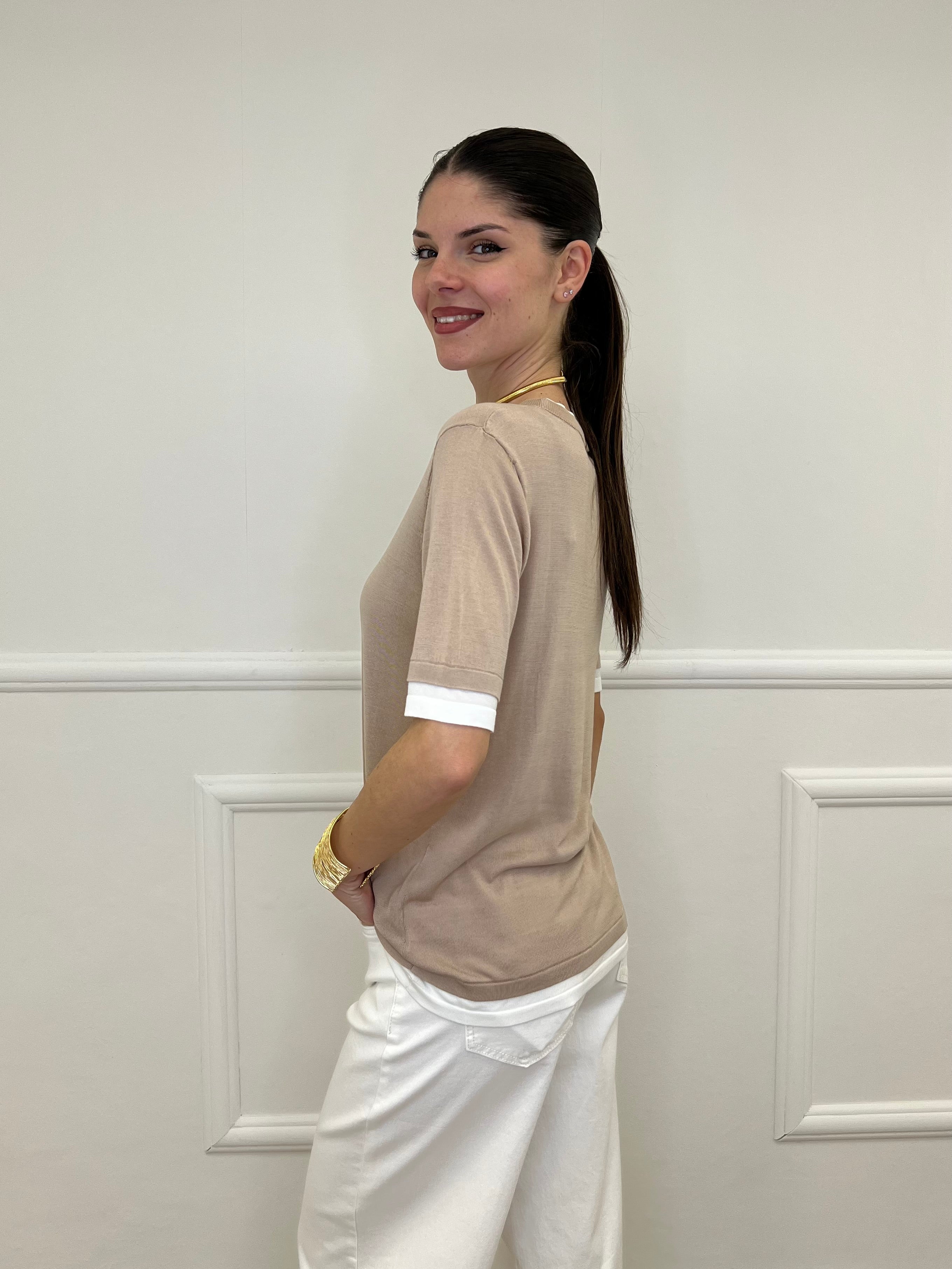 Maglia Combinata Misto Seta E261 Mocha