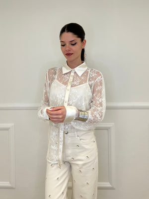 Twin Set Camicia in Pizzo e Top Y7097 Ecru