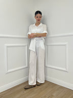 Pantalone Lino Coulisse 23216 Bianco