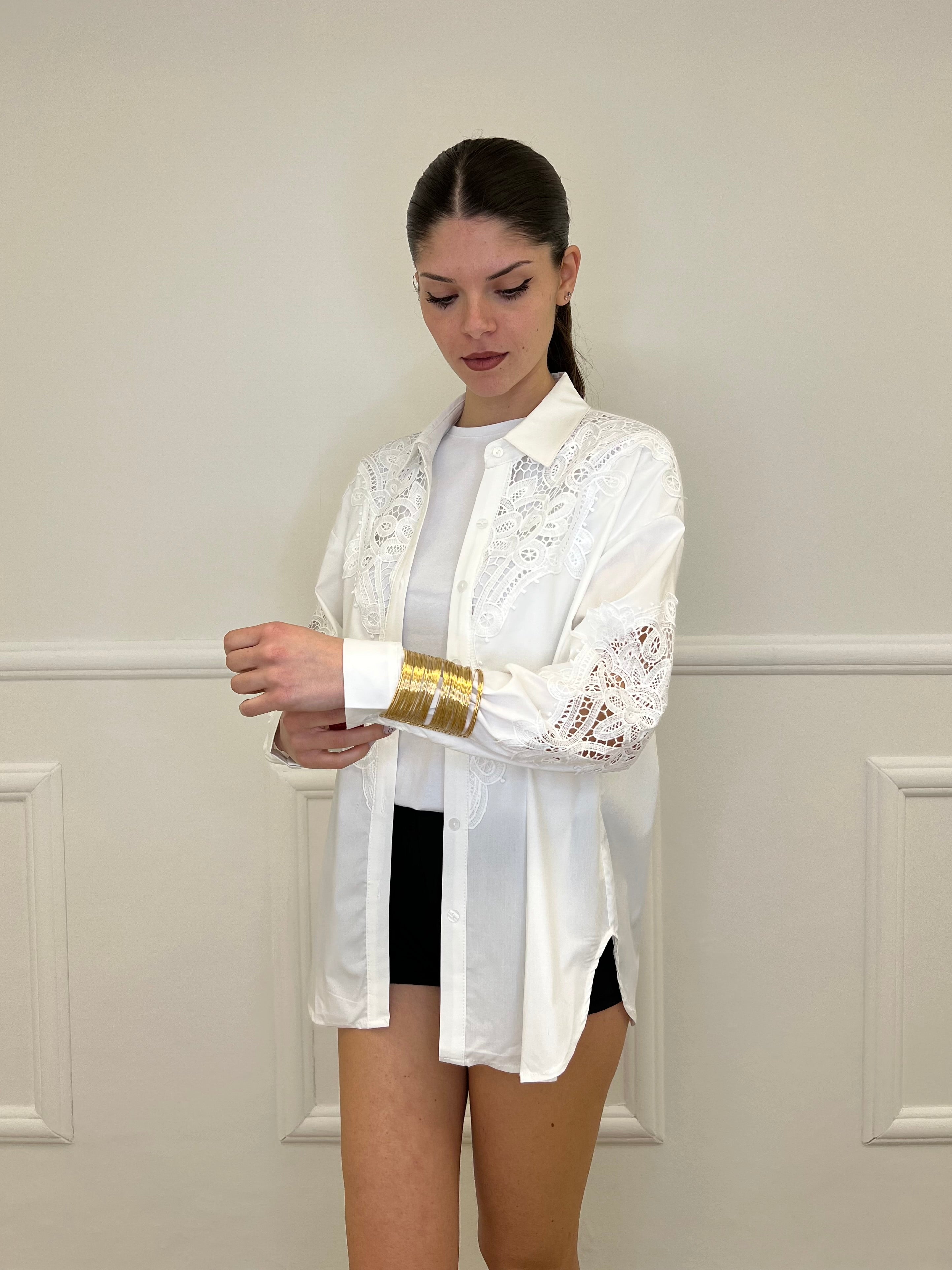 Camicia Inserti Sangallo 2264 Bianco