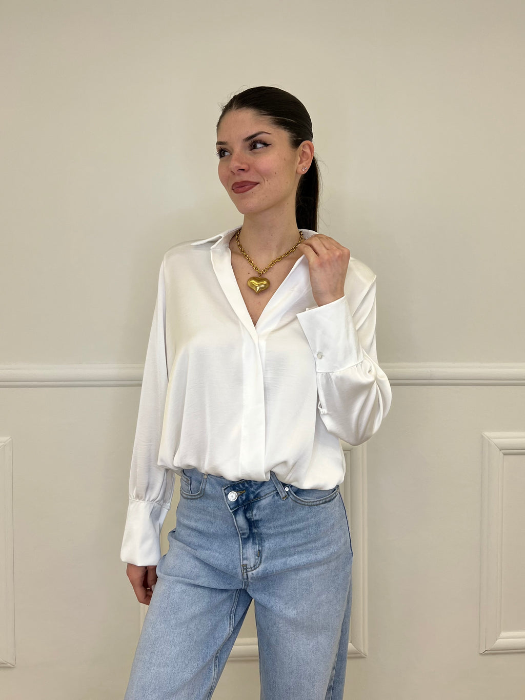 Blusa In Satin Con Spalline 10277 Bianco