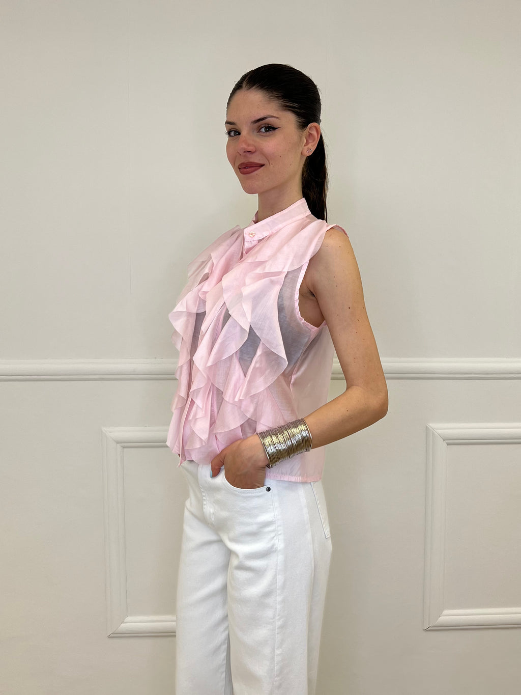 Camicia Smanicata Con Rouches 220-672 Rosa