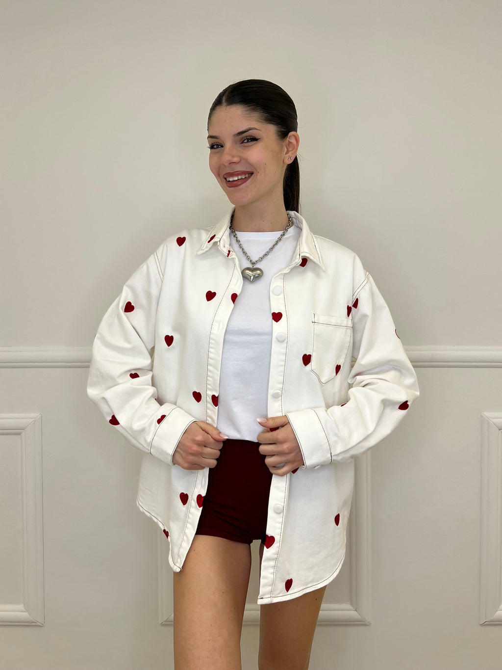 Giacca Camicia Denim Cuori 0805 Bianco