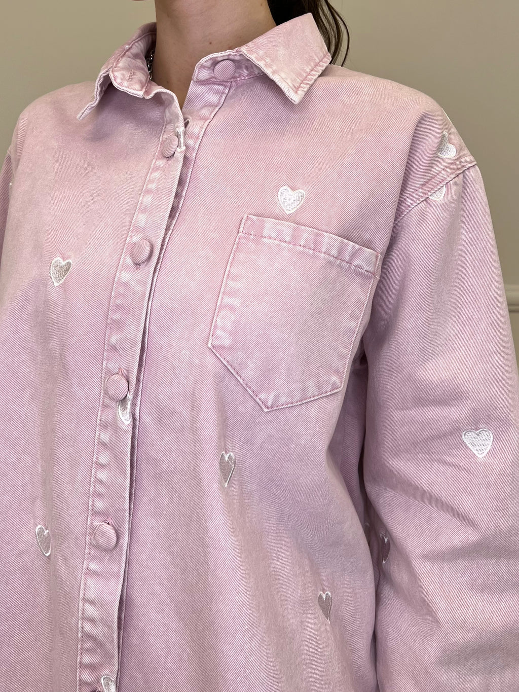 Giacca Camicia Denim Cuori 0805 Rosa