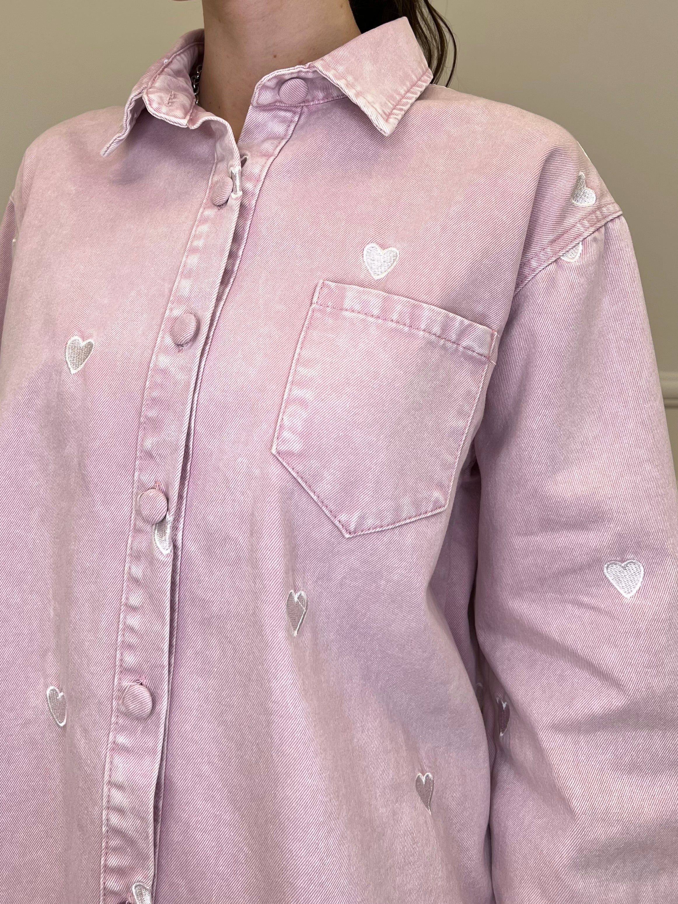 Giacca Camicia Denim Cuori 0805 Rosa