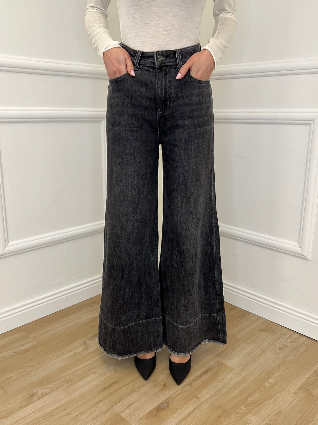 Jeans Palazzo Sfrangiato H03 Grigio