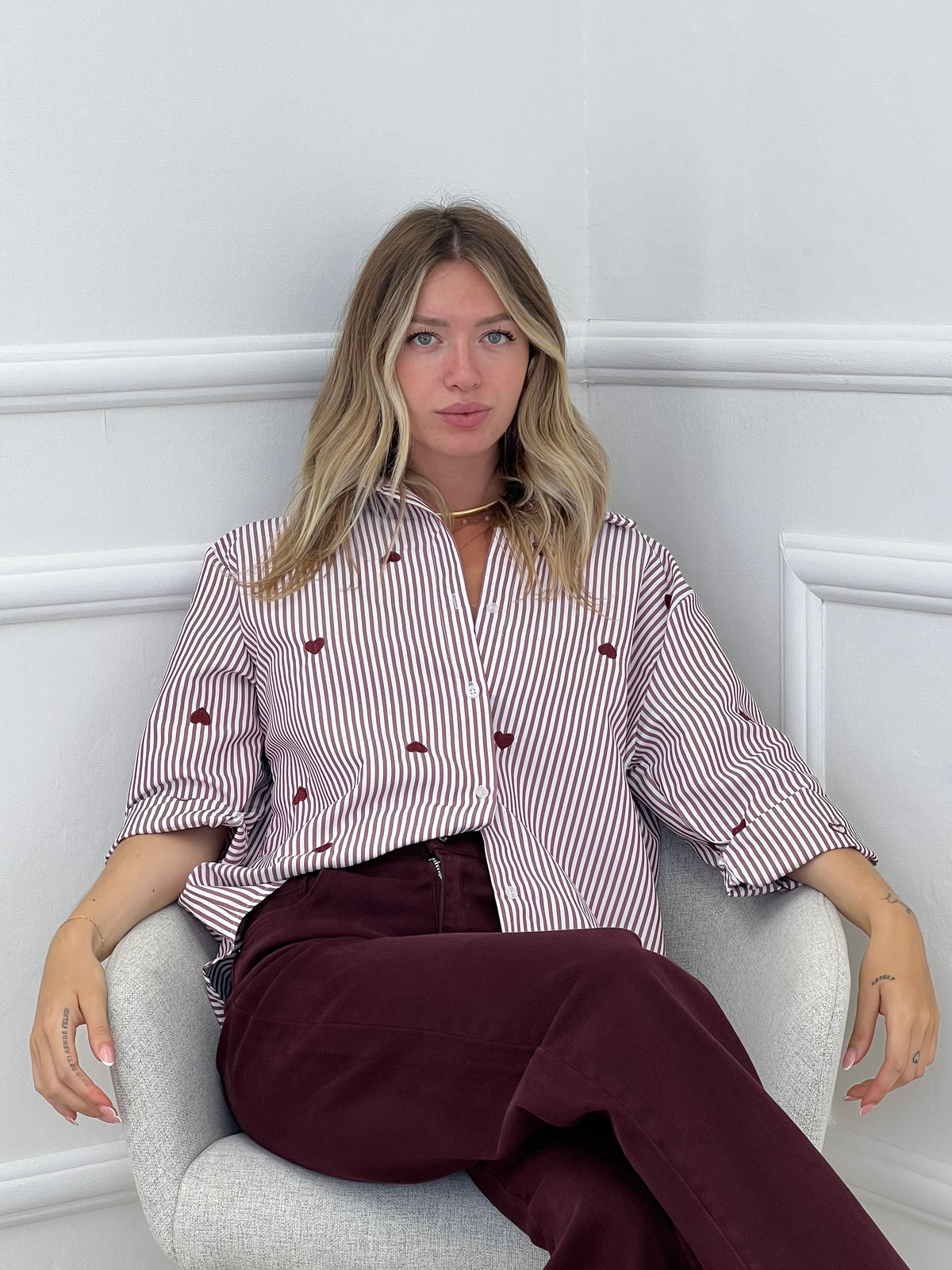 Camicia Cuori Ricamati 1255 Bordeaux