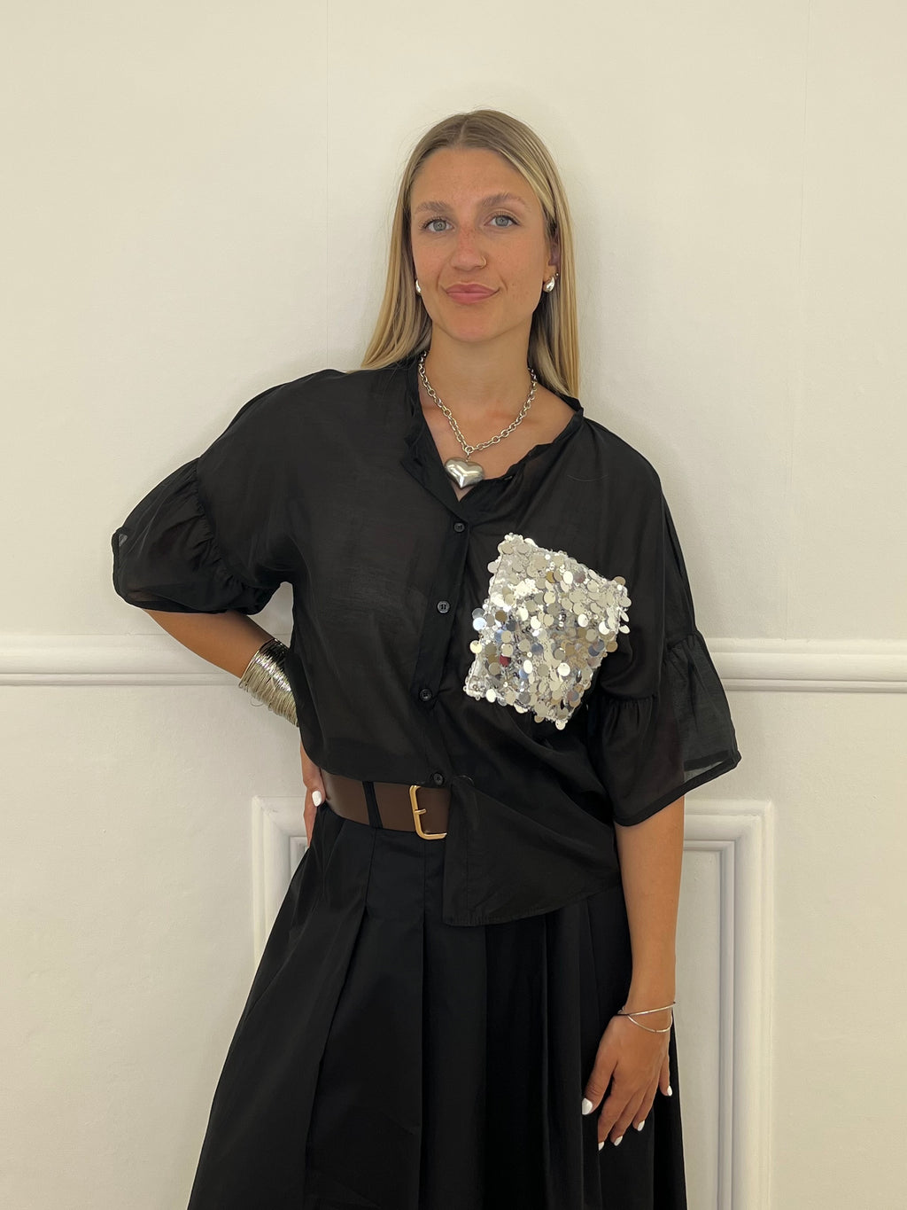 Camicia Tasca Paillettes 672-150 Nero