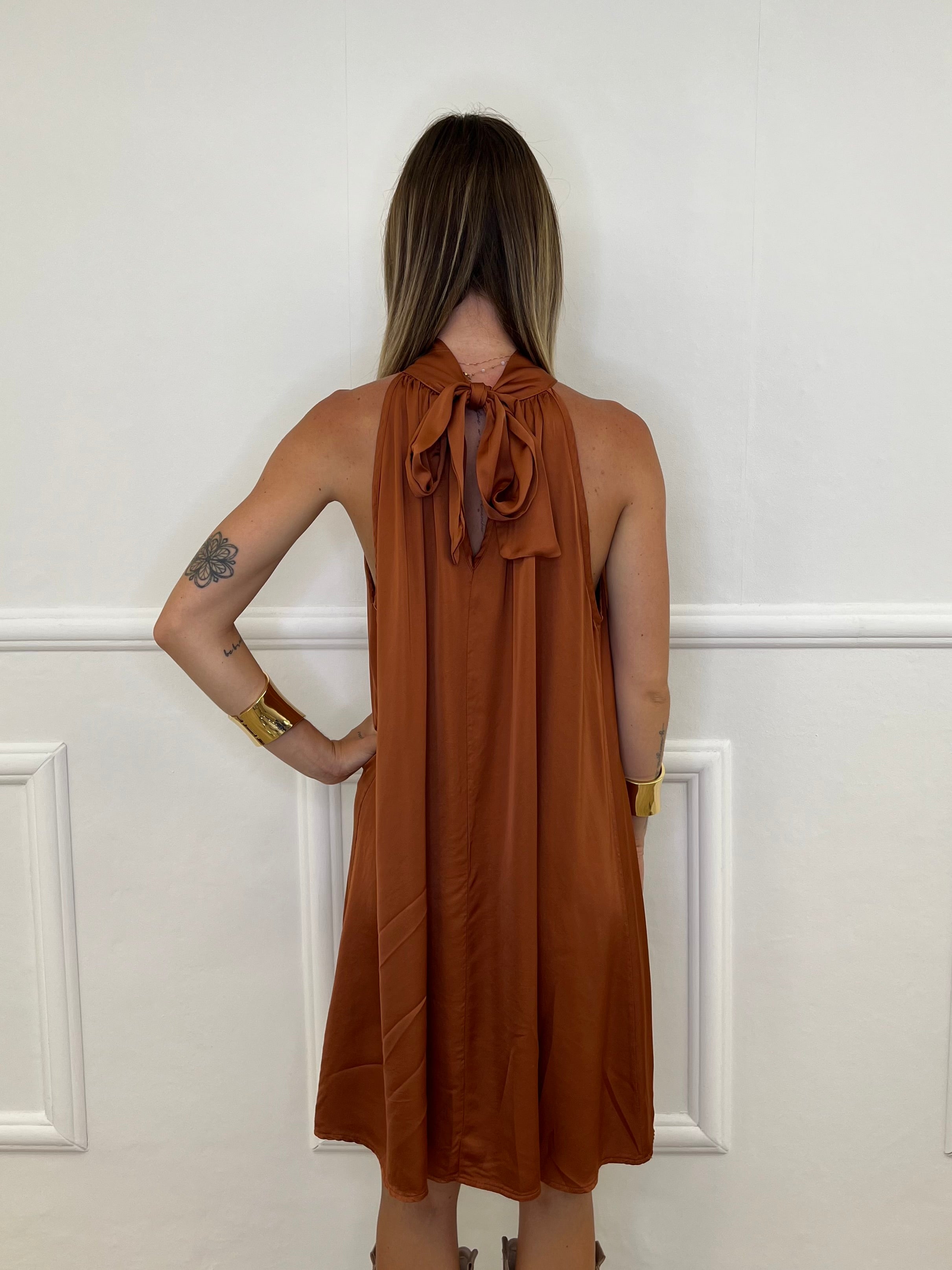 Vestito Halter In Raso Di Viscosa 9535 Rame